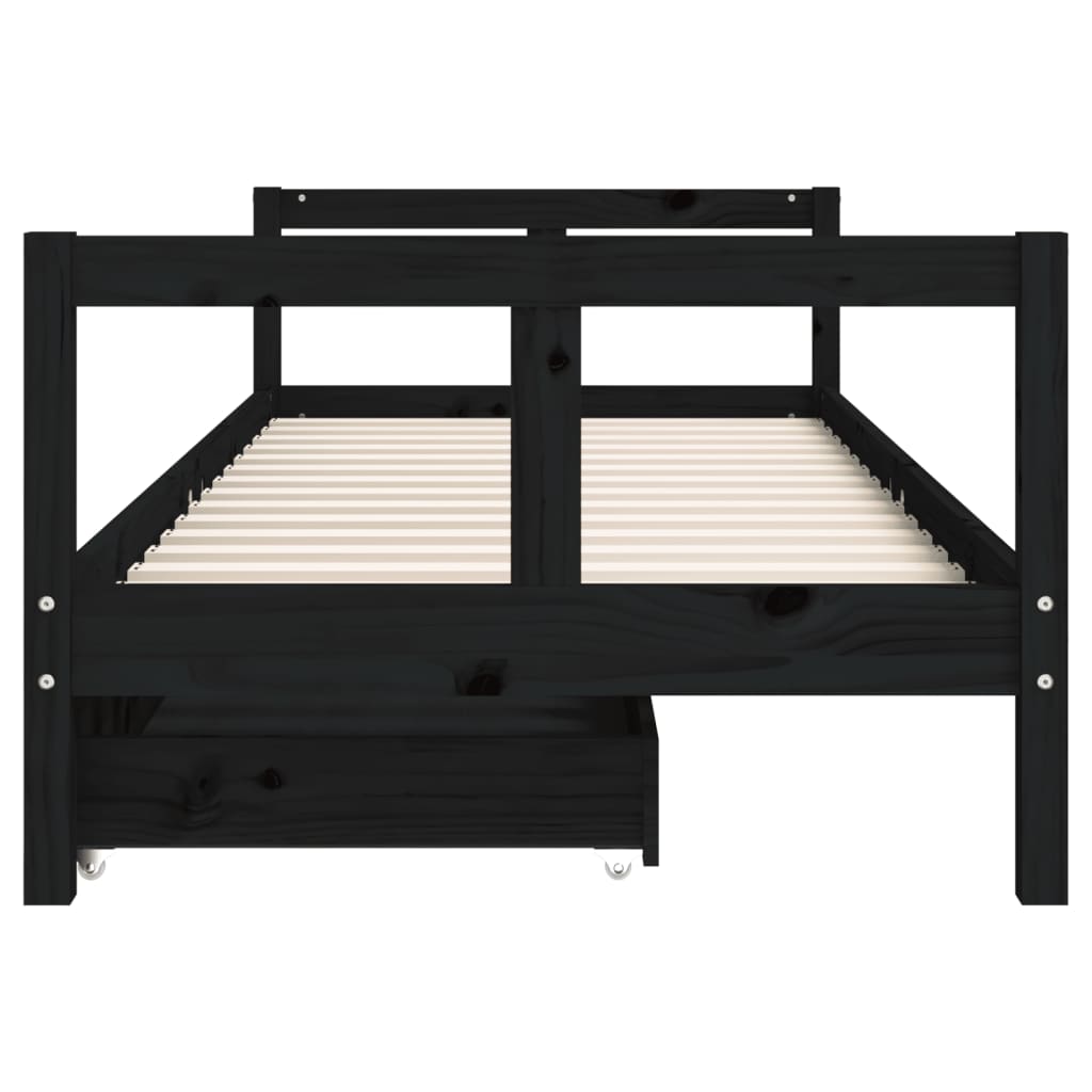 Child bed frame black drawers 80x200 cm solid pine wood