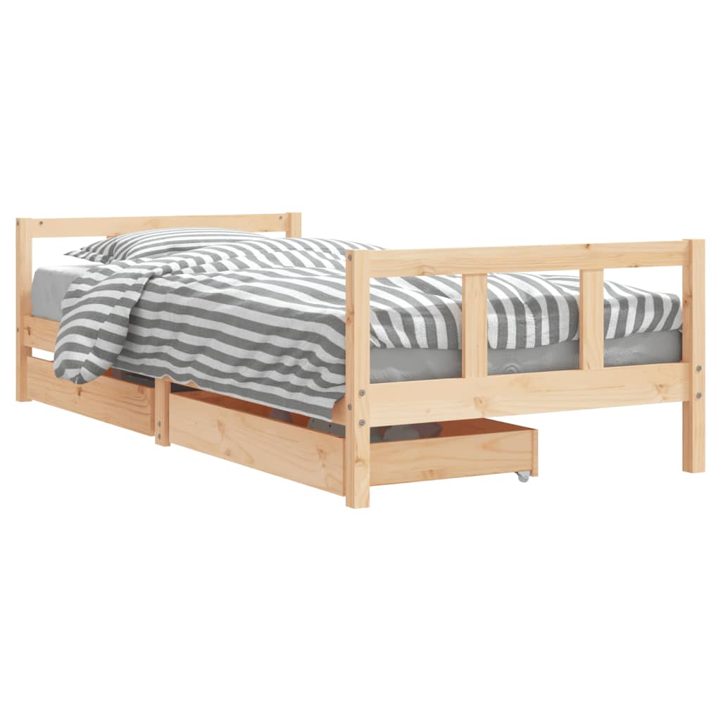 Child bed frame with 90x200 cm solid pine wood drawers
