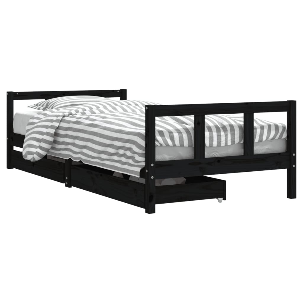 Kinderbett mit schwarzen Schubladen 90x200 cm Festkieferholz