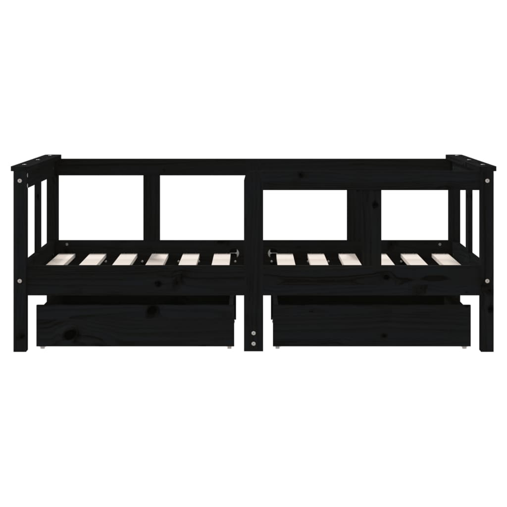 Children's bed with black drawers 70x140 cm solid pine wood