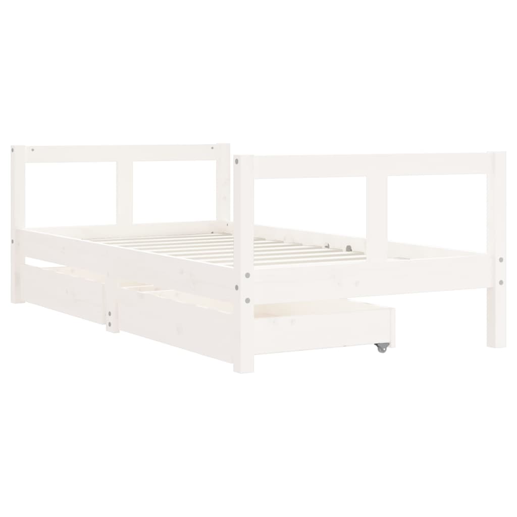Bed frame for children White drawers 80x160cm Wood solid pine