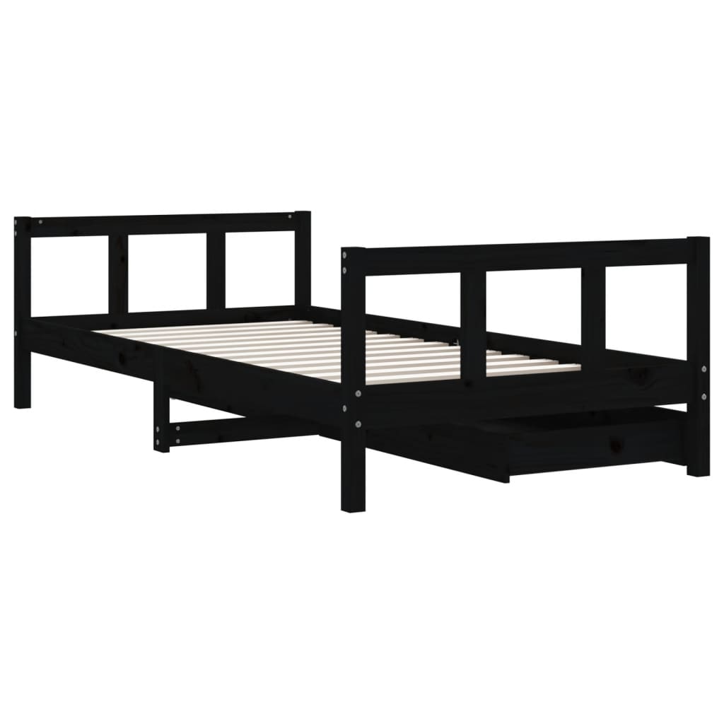 Children's bed frame black 90x190cm solid pine wood