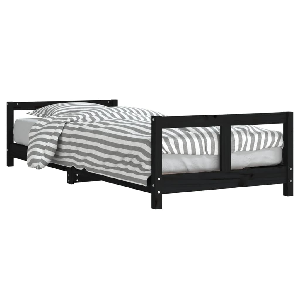 Bed frame for children black 80x200 cm solid pine wood