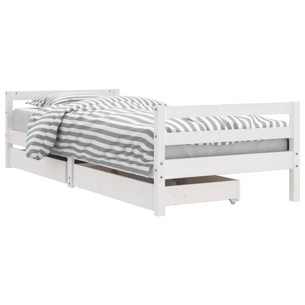 Child bed frame white drawers 80x200 cm solid pine wood