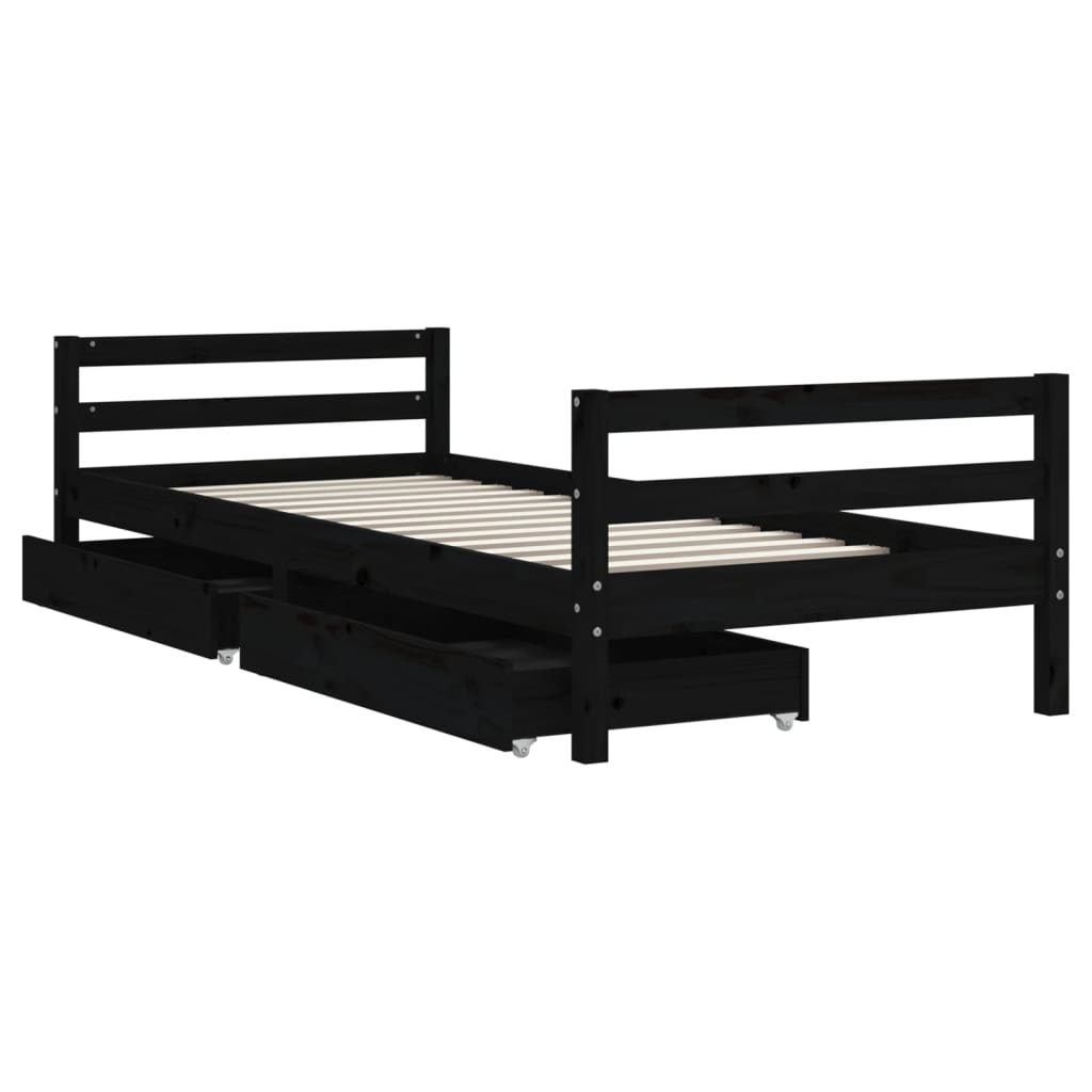 Children's bed with black drawers 90x200 cm solid pine wood