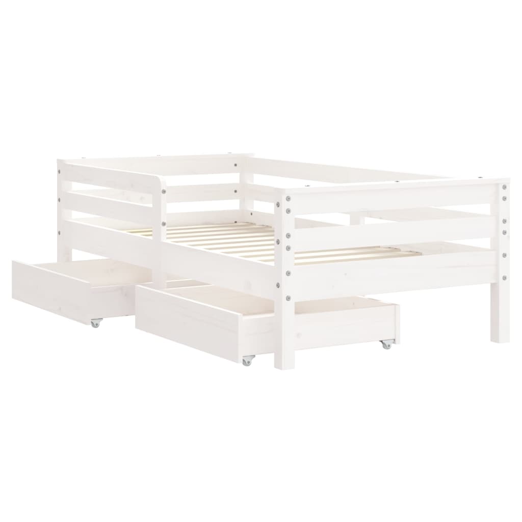 Child bed frame white drawers 70x140 cm solid pine wood