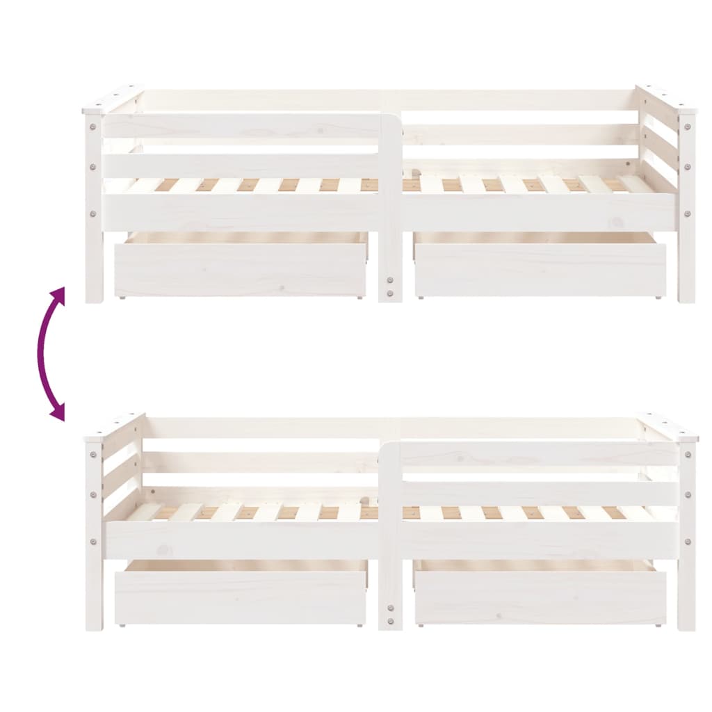Struttura letto per bambini con cassetti bianco 70x140 cm in legno massello di pino