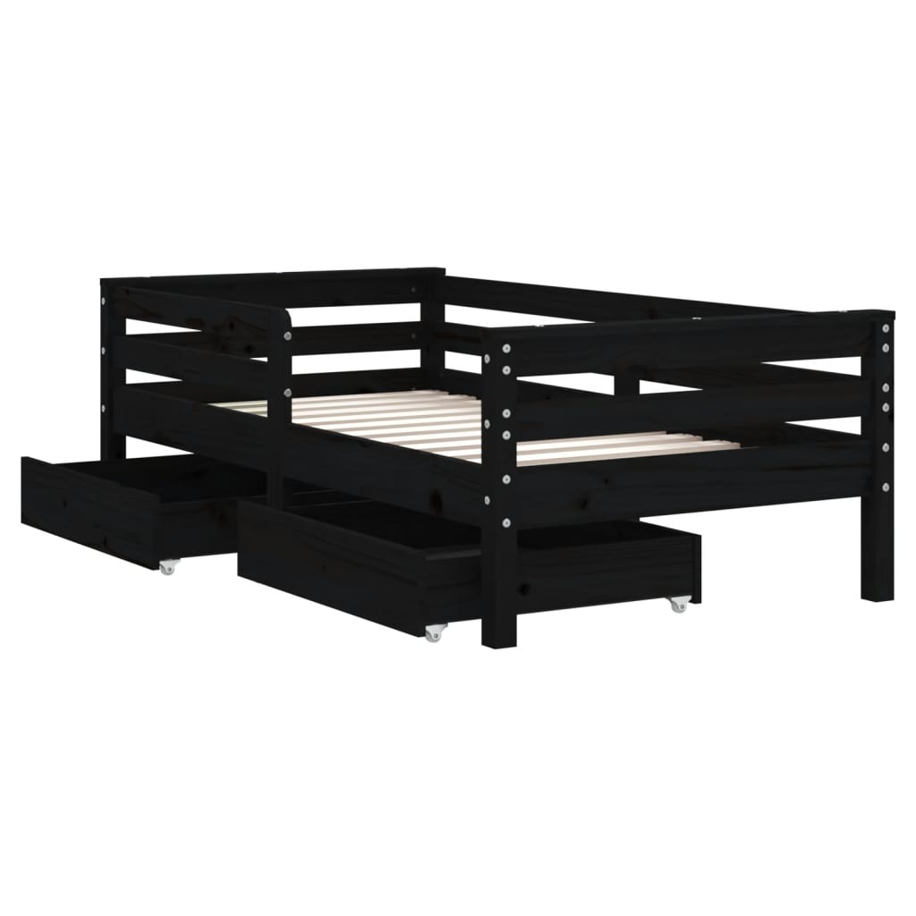 Children's bed with black drawers 70x140 cm solid pine wood