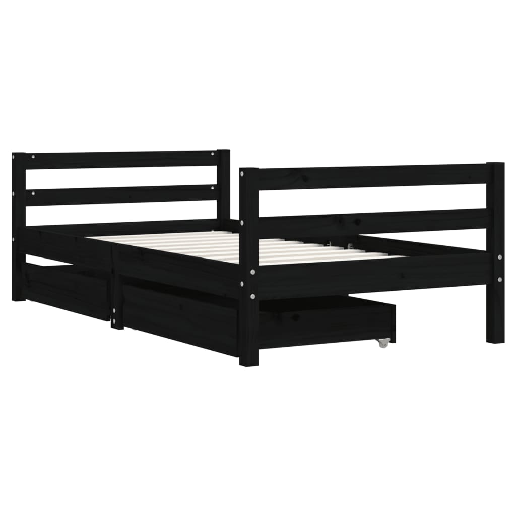 Bed frame for children black drawers 80x160 cm solid pine wood