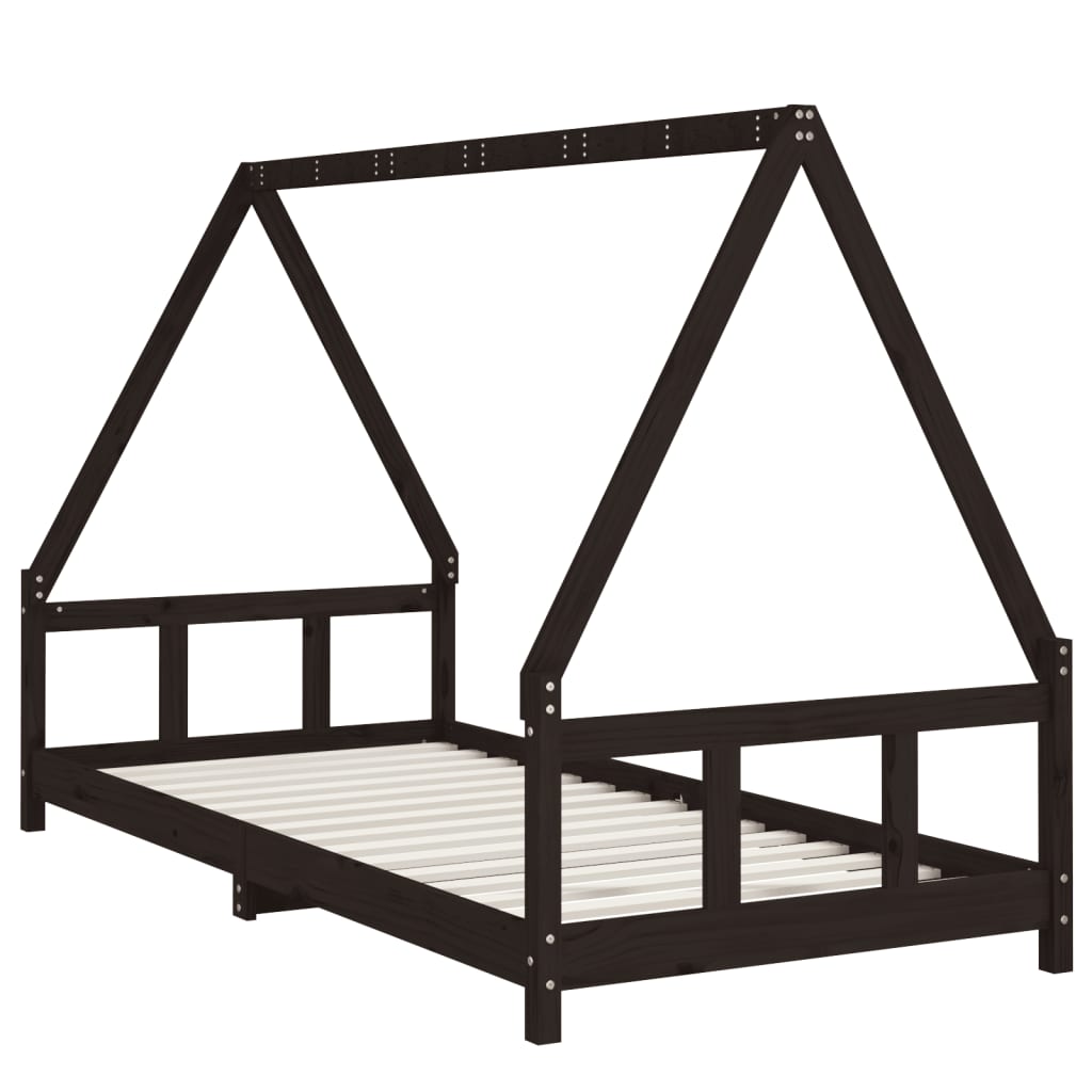 Black children's bed frame 90x200 cm Solid pine wood