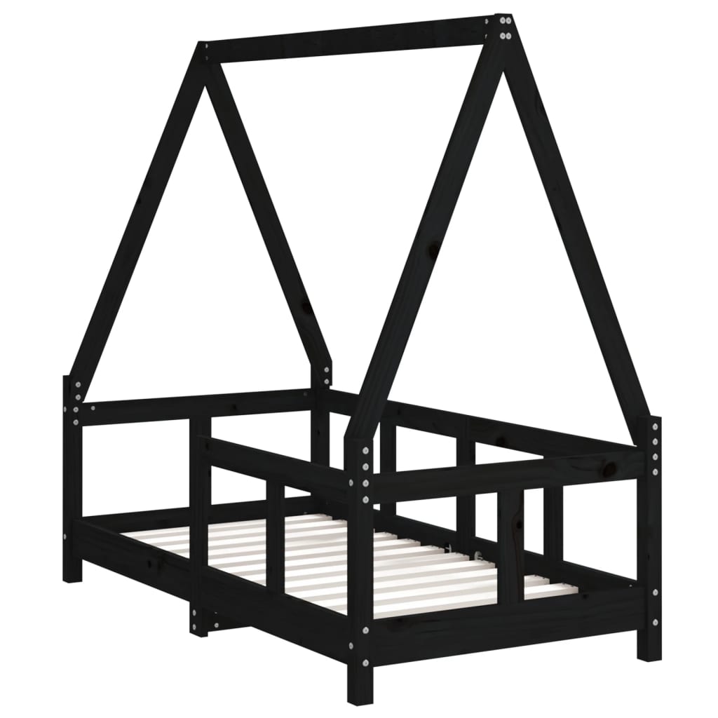Bed frame for black children 70x140 cm solid pine wood