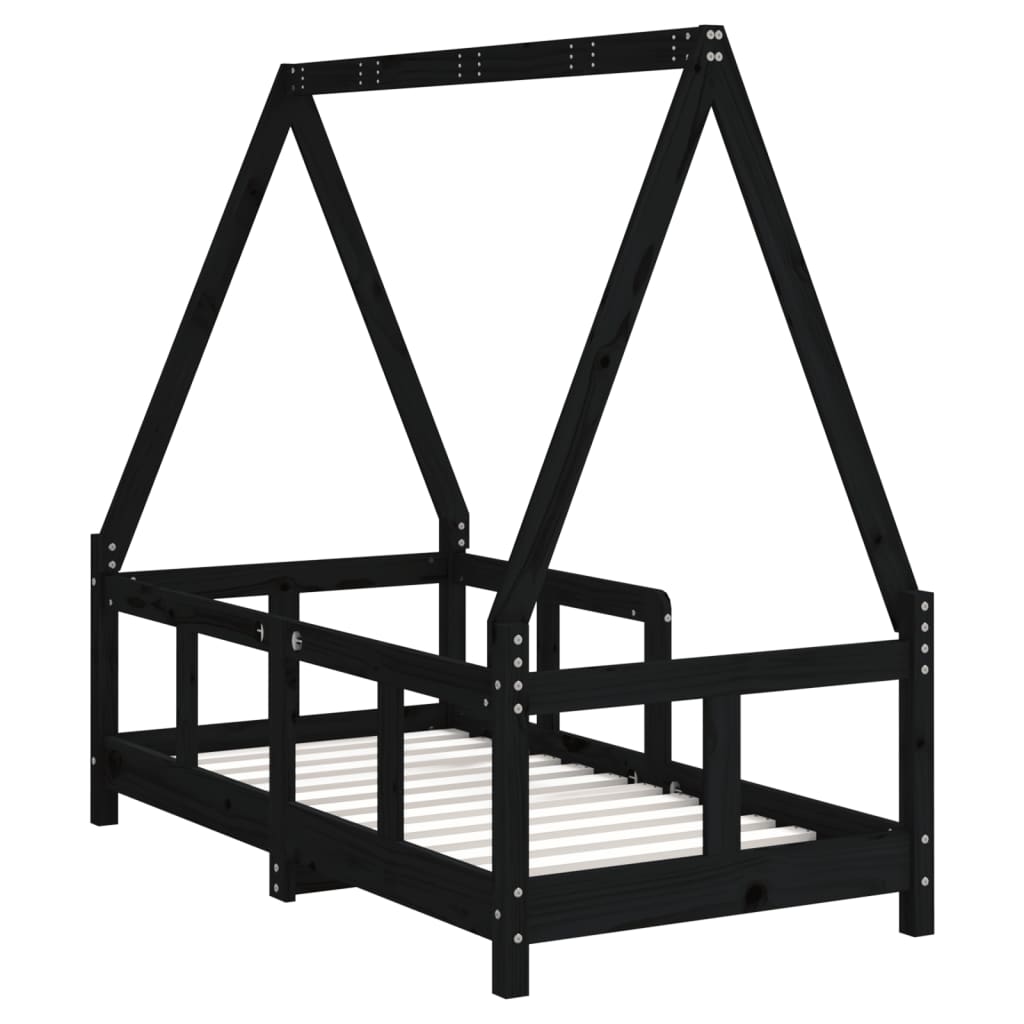Bed frame for black children 70x140 cm solid pine wood