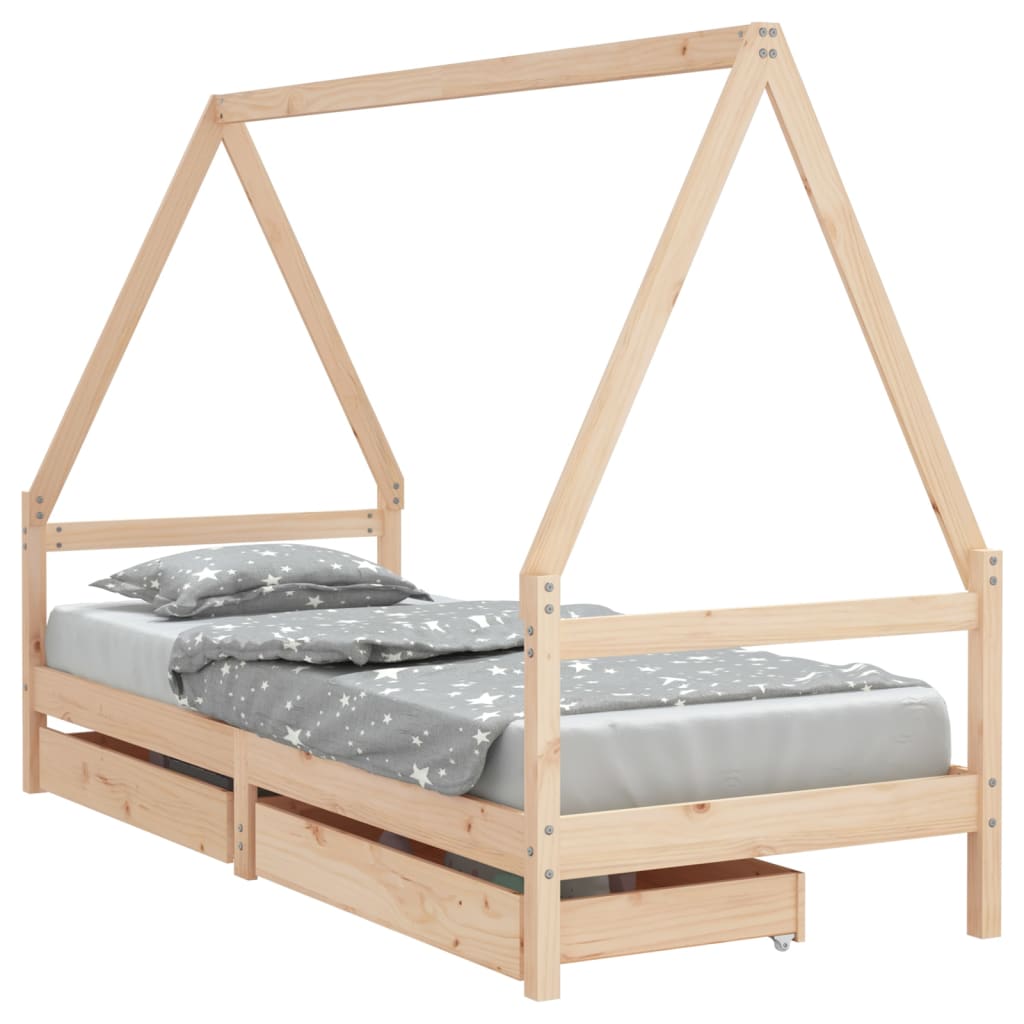 Bettenrahmen für graue Kinder 80x200 cm Festkieferholz