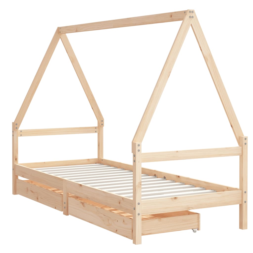Bed frame for gray children 80x200 cm solid pine wood