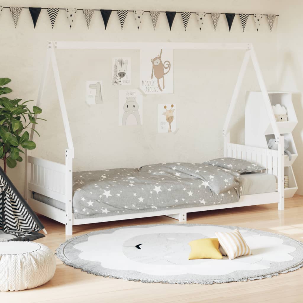 White children's bed frame 80x200 cm Solid pine wood