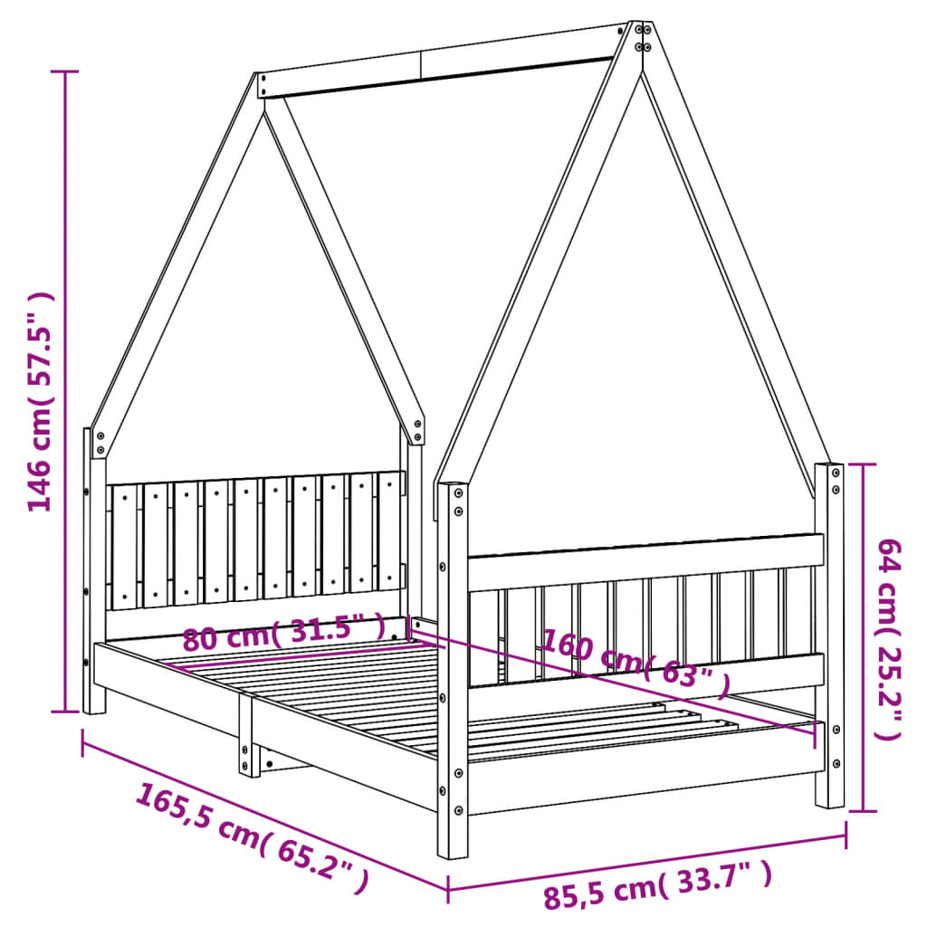 Bed frame for children 80x160 cm solid pine wood