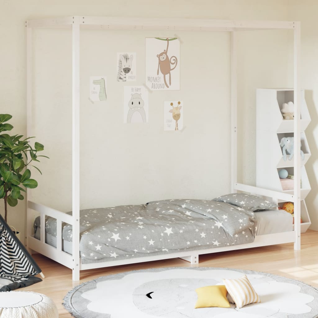 Weiße Kinderbettrahmen 90x200 cm Festkiefer Holz