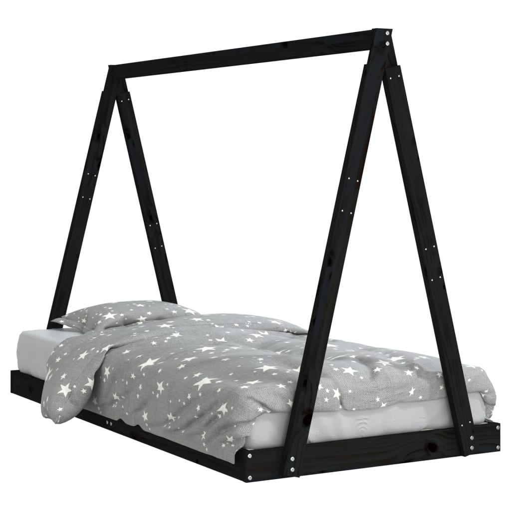 Black children's bed frame 90x190 cm Solid pine wood