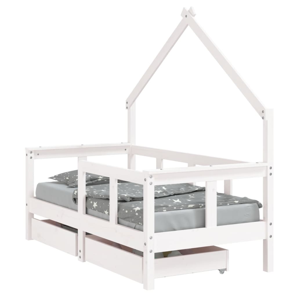 Child bed frame white drawers 70x140 cm solid pine wood