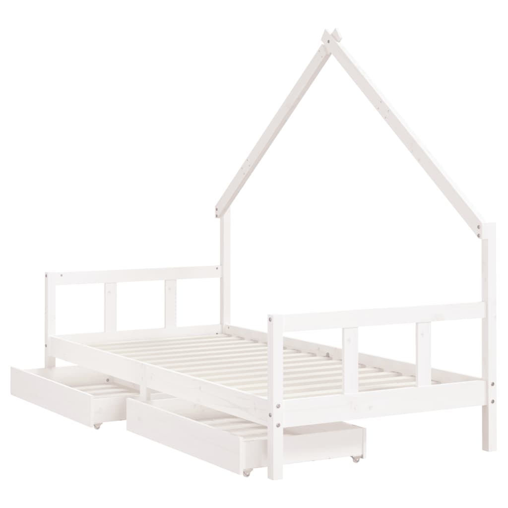 Cadre de lit enfant tiroirs blanc 90x200 cm bois de pin massif