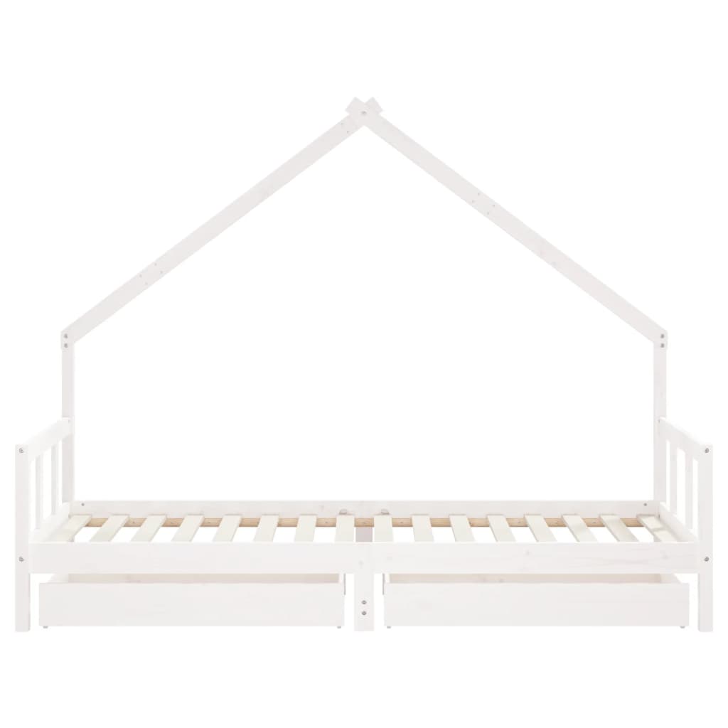 Child bed frame white drawers 90x200 cm solid pine wood