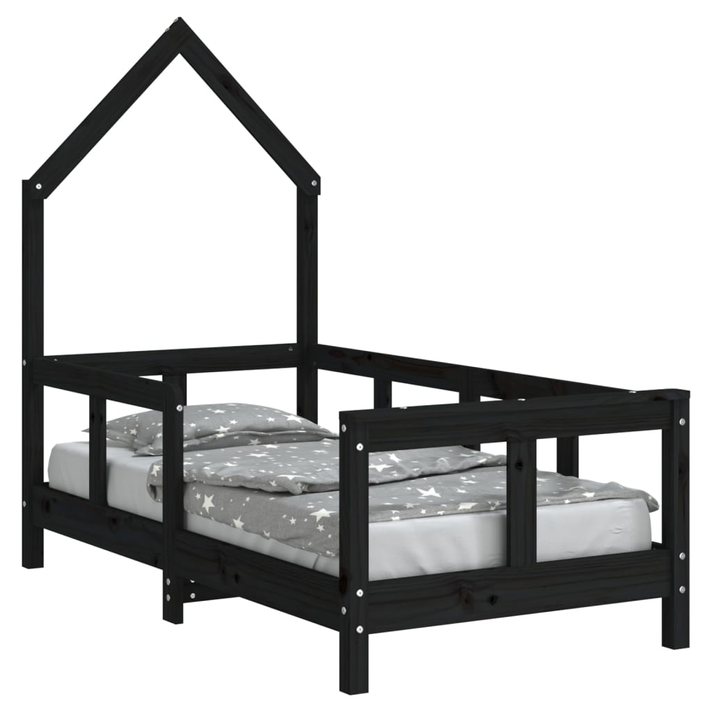 Cadre de lit pour enfant noir 70x140 cm bois de pin massif