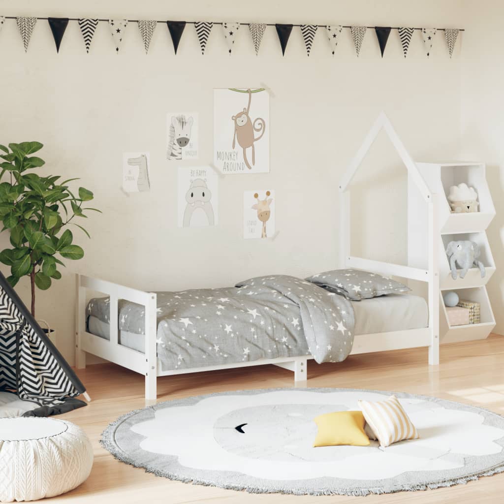 White children's bed frame 80x160 cm solid pine wood