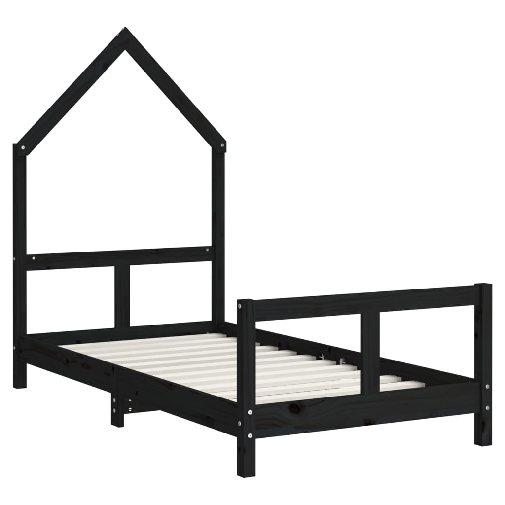 Bed frame for black children 80x160 cm solid pine wood