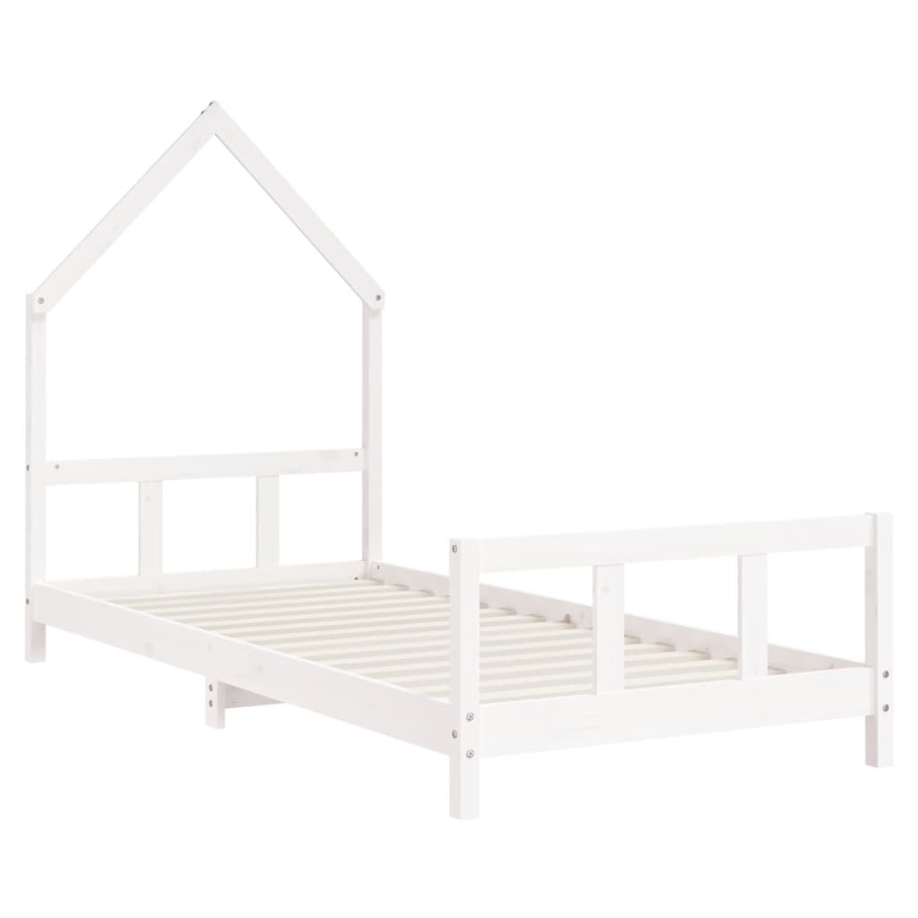 White children's bed frame 90x200 cm solid pine wood