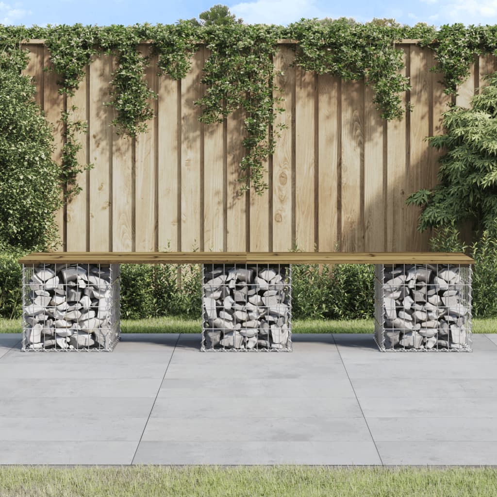 Panca da giardino gabbione design 203x31x42 cm in legno di pino impregnato