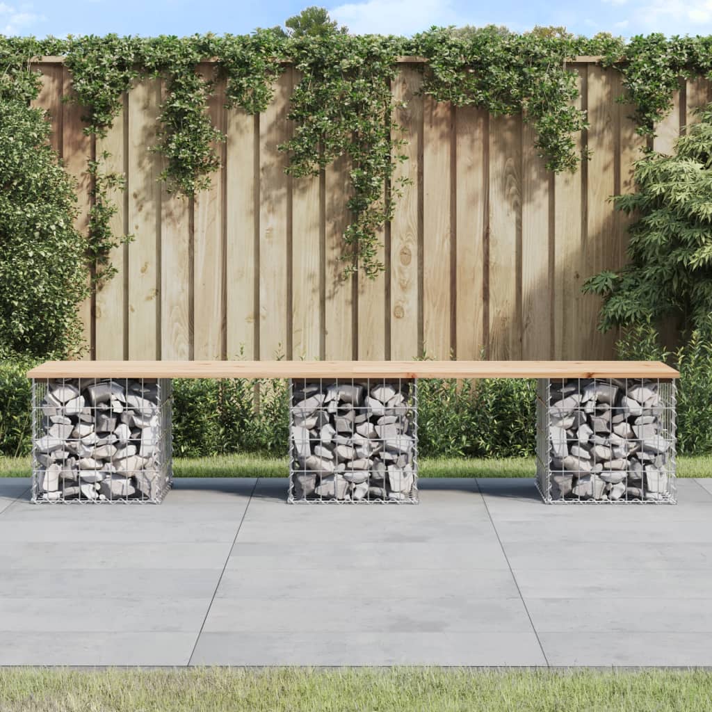 Gabion design garden bench 203x444x42 cm solid pine wood