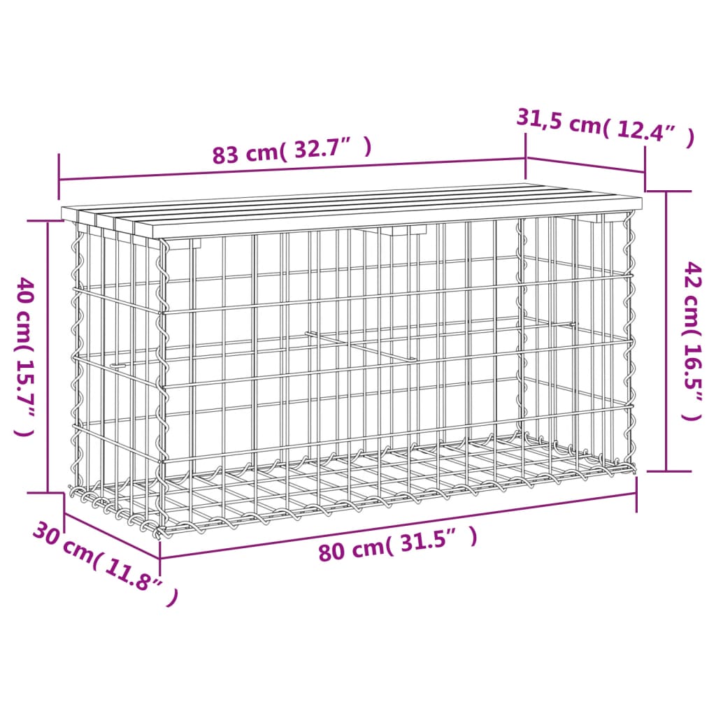 Gabion Design Garden Bench 83x31.5x42 cm imprägniertes Kiefernholz