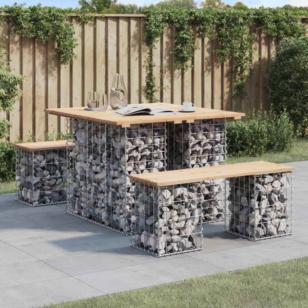 Gabion design garden bench 100x102x72cm solid pine wood