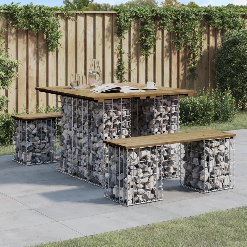 Gabion design garden bench 100x102x72 cm impregnated pine wood