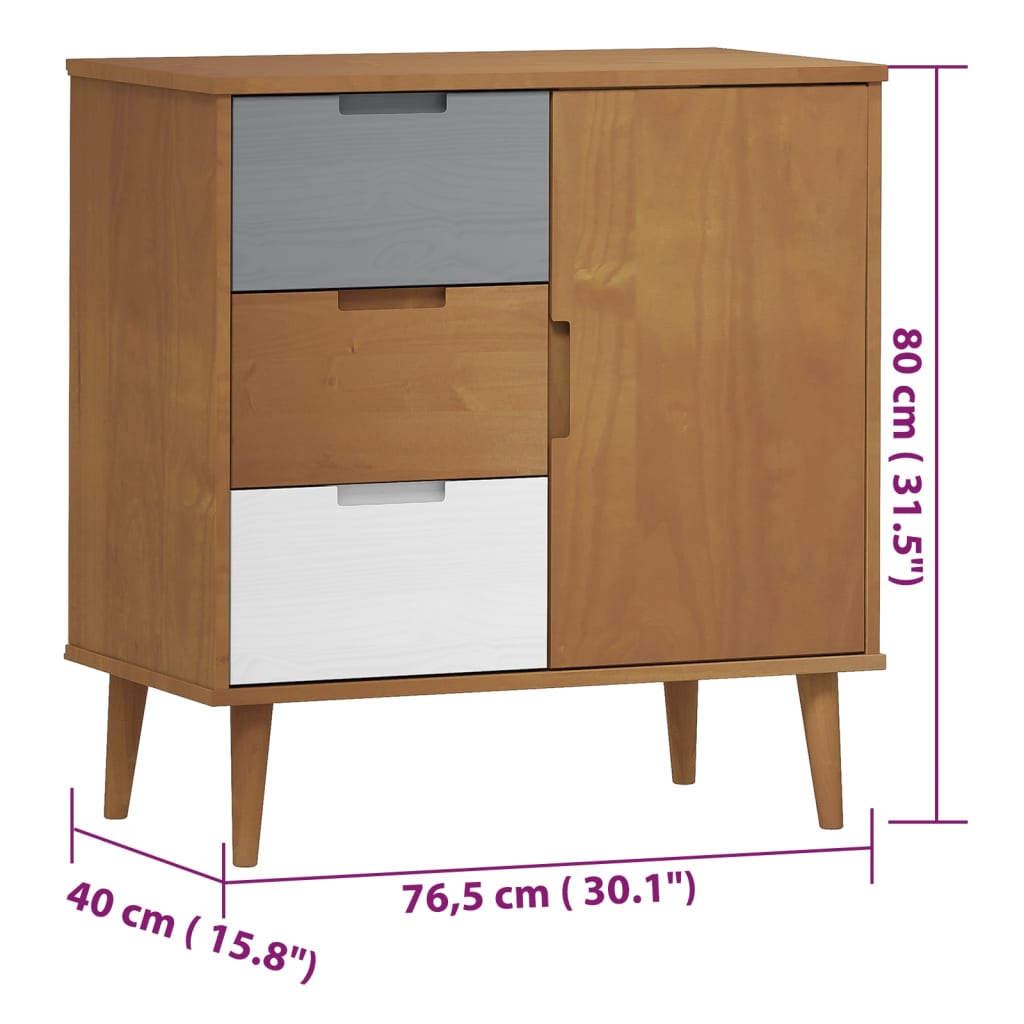 Brown house buffet 76.5x40x80 cm solid pine wood