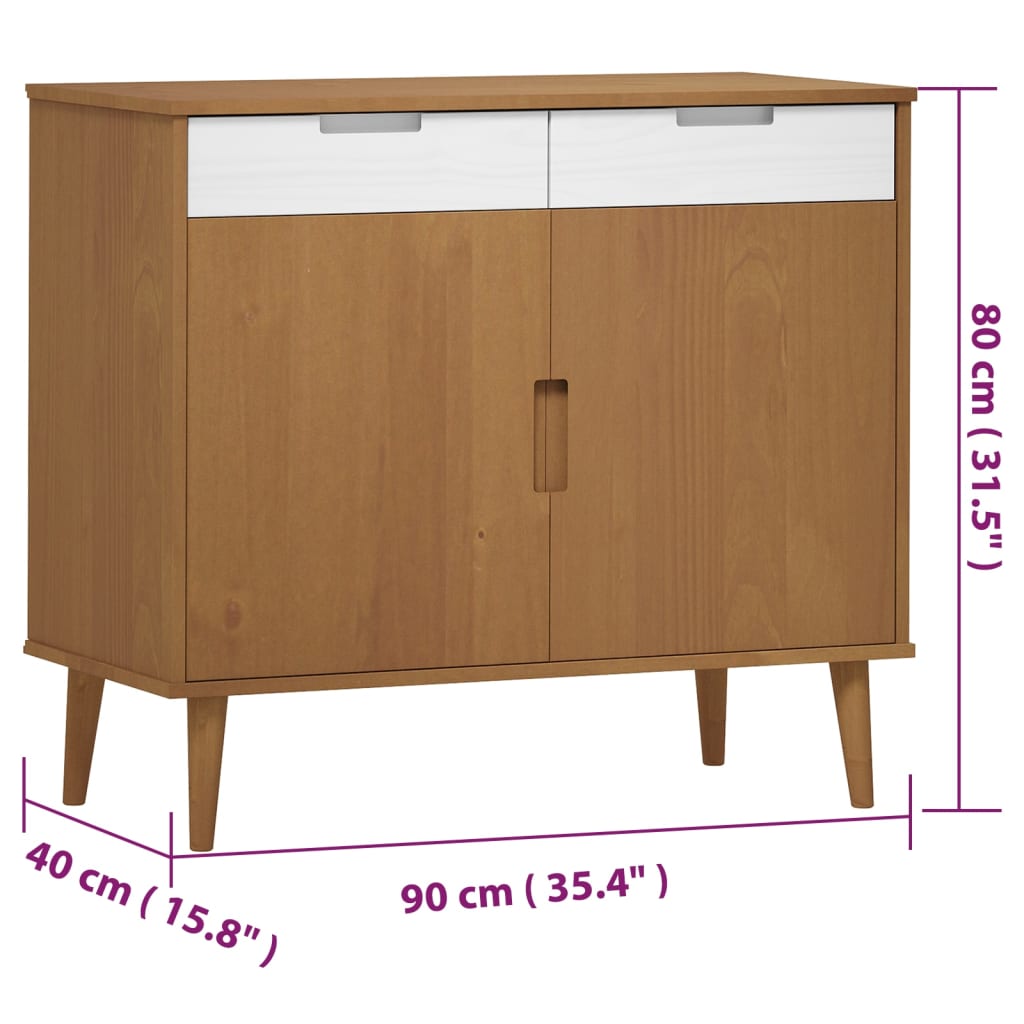 Credenza MOLDE Marrone 90x40x80 cm Legno di pino massiccio