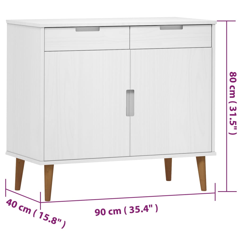 Credenza MOLDE bianca 90x40x80 cm Legno di pino massiccio