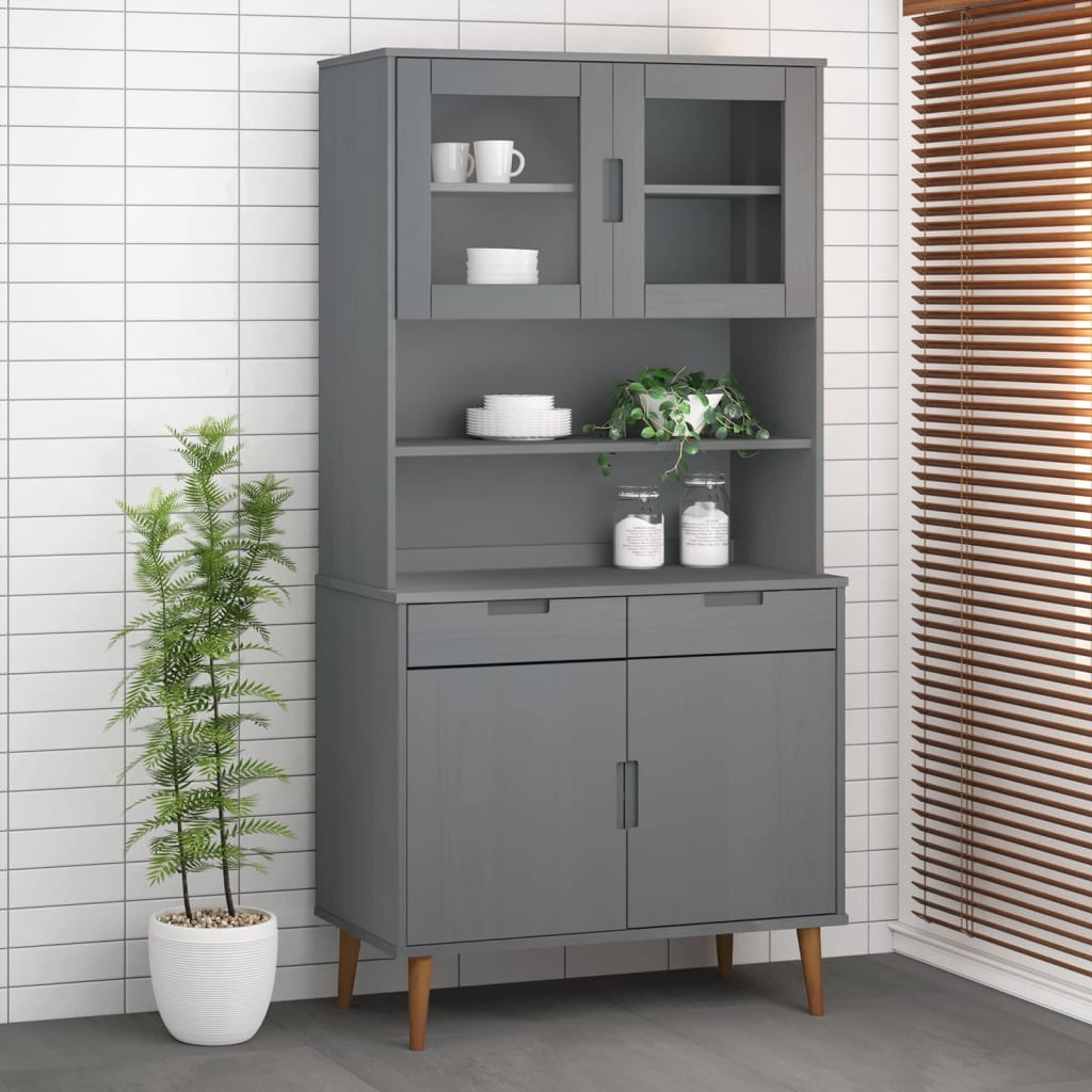 Gray house buffet top 90x35x100 cm solid pine wood