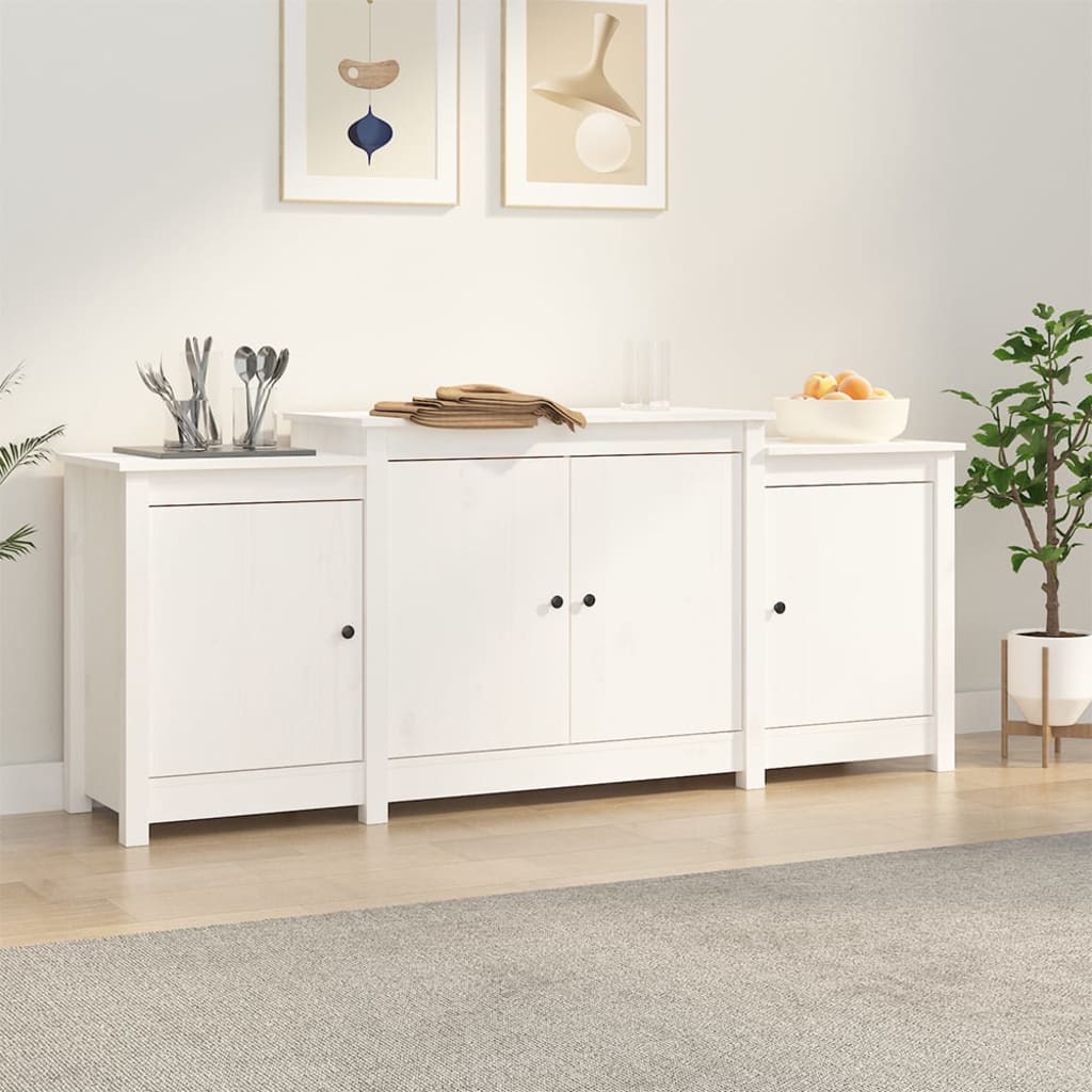 White buffet 164x37x68 cm solid pine wood