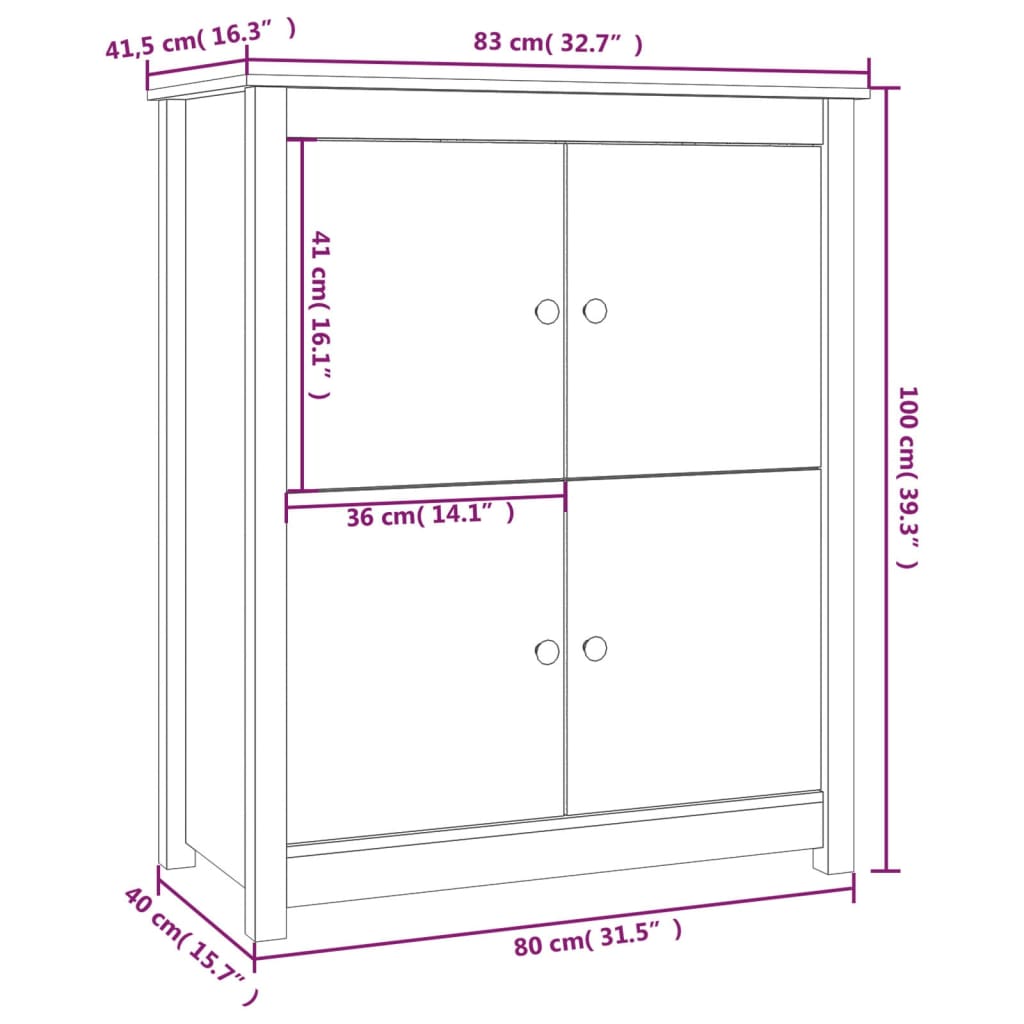 White buffet 83x41.5x100 cm solid pine wood