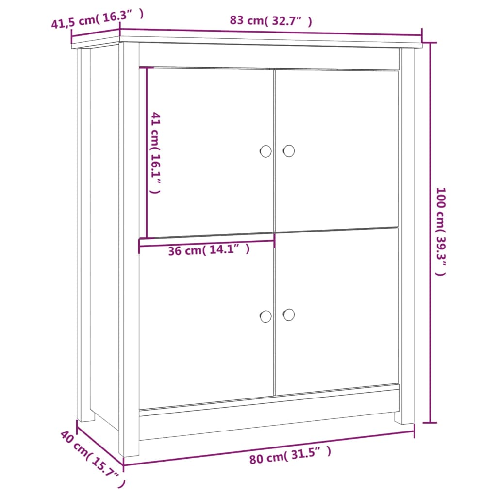 Gray buffet 83x41.5x100 cm Solid pine wood