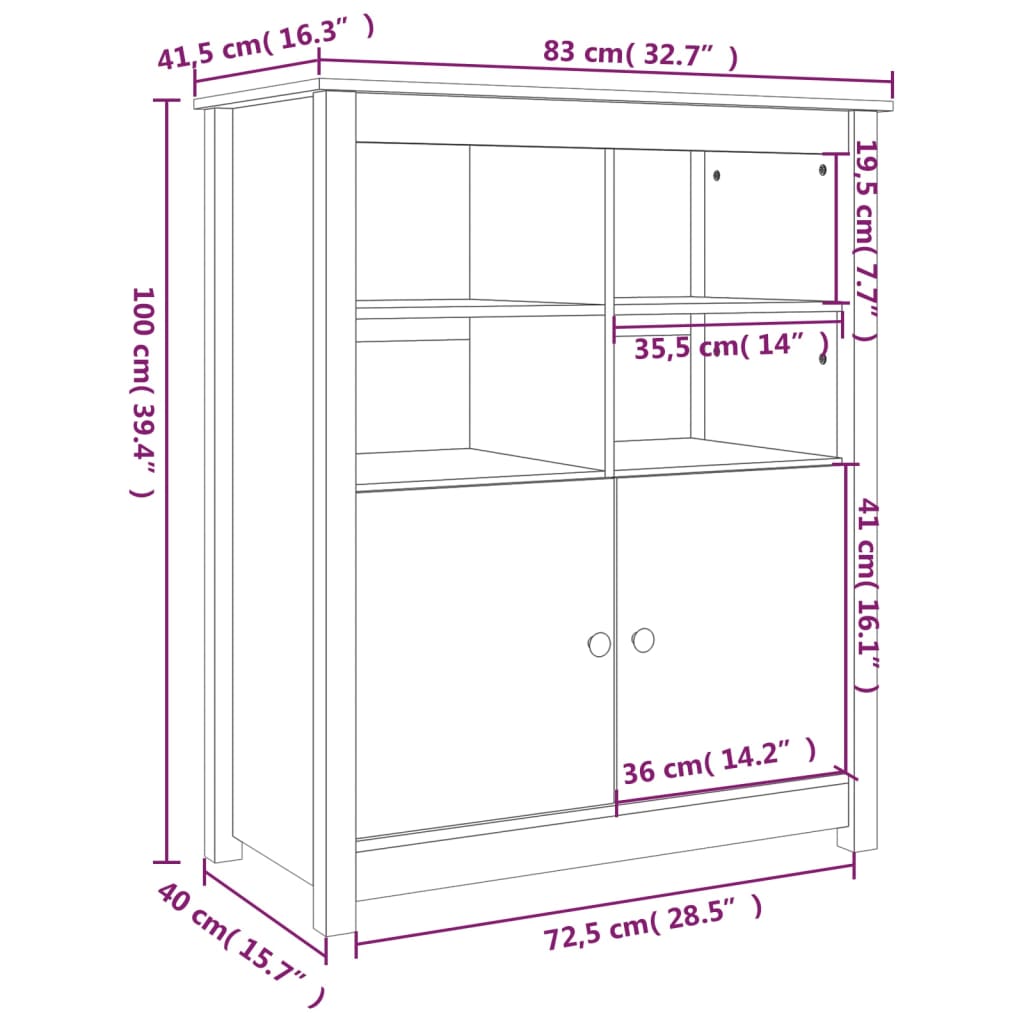 Buffet grigio 83x41.5x100 cm in legno di pino solido