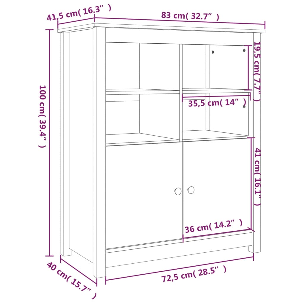 Honey brown buffet 83x41.5x100 cm solid pine wood