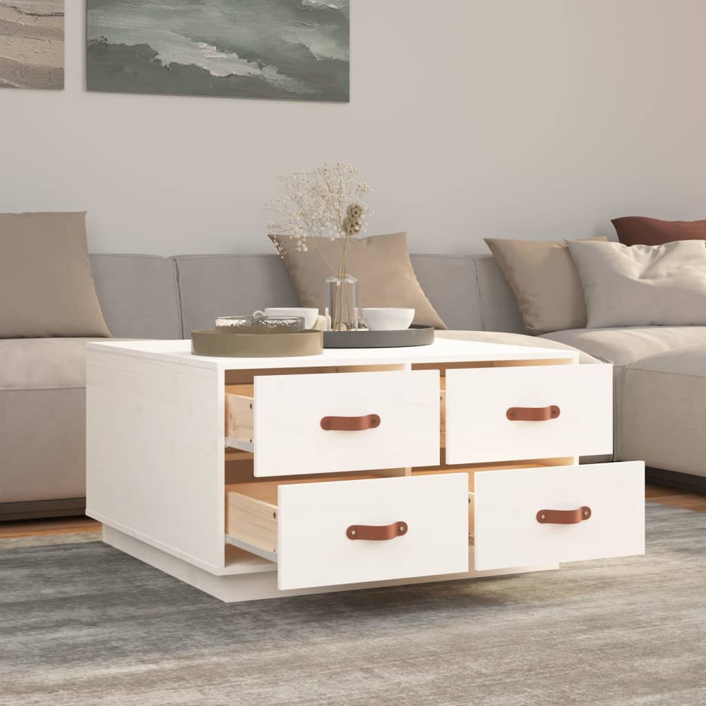 White coffee table 80x80x45 cm Solid pine wood
