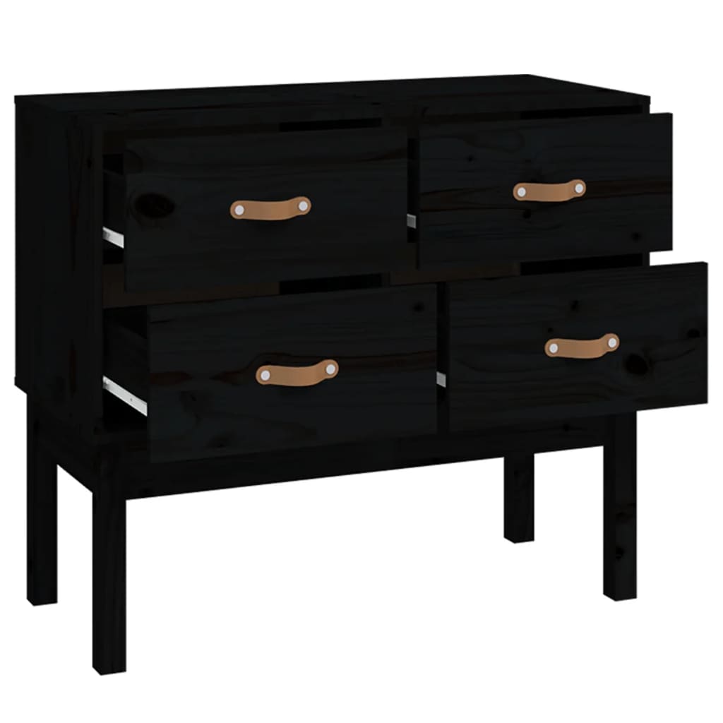 Gabinetto console nera 90x40x78 cm in legno di pino solido
