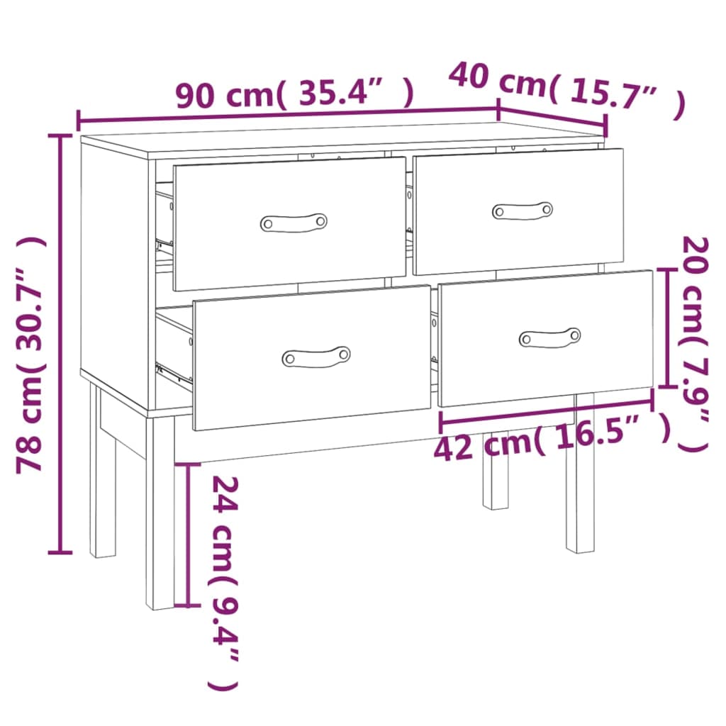 Black console cabinet 90x40x78 cm Solid pine wood