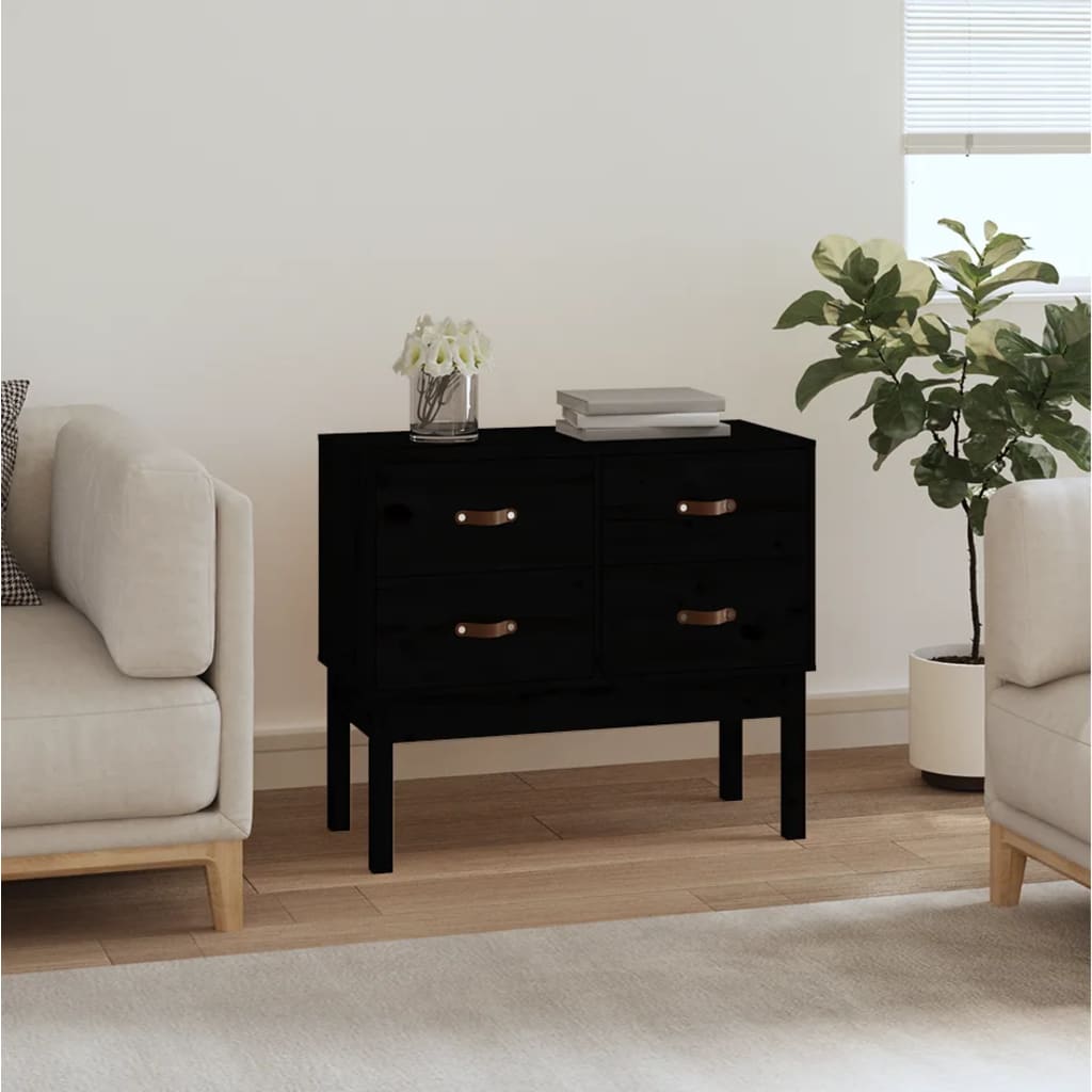 Gabinetto console nera 90x40x78 cm in legno di pino solido