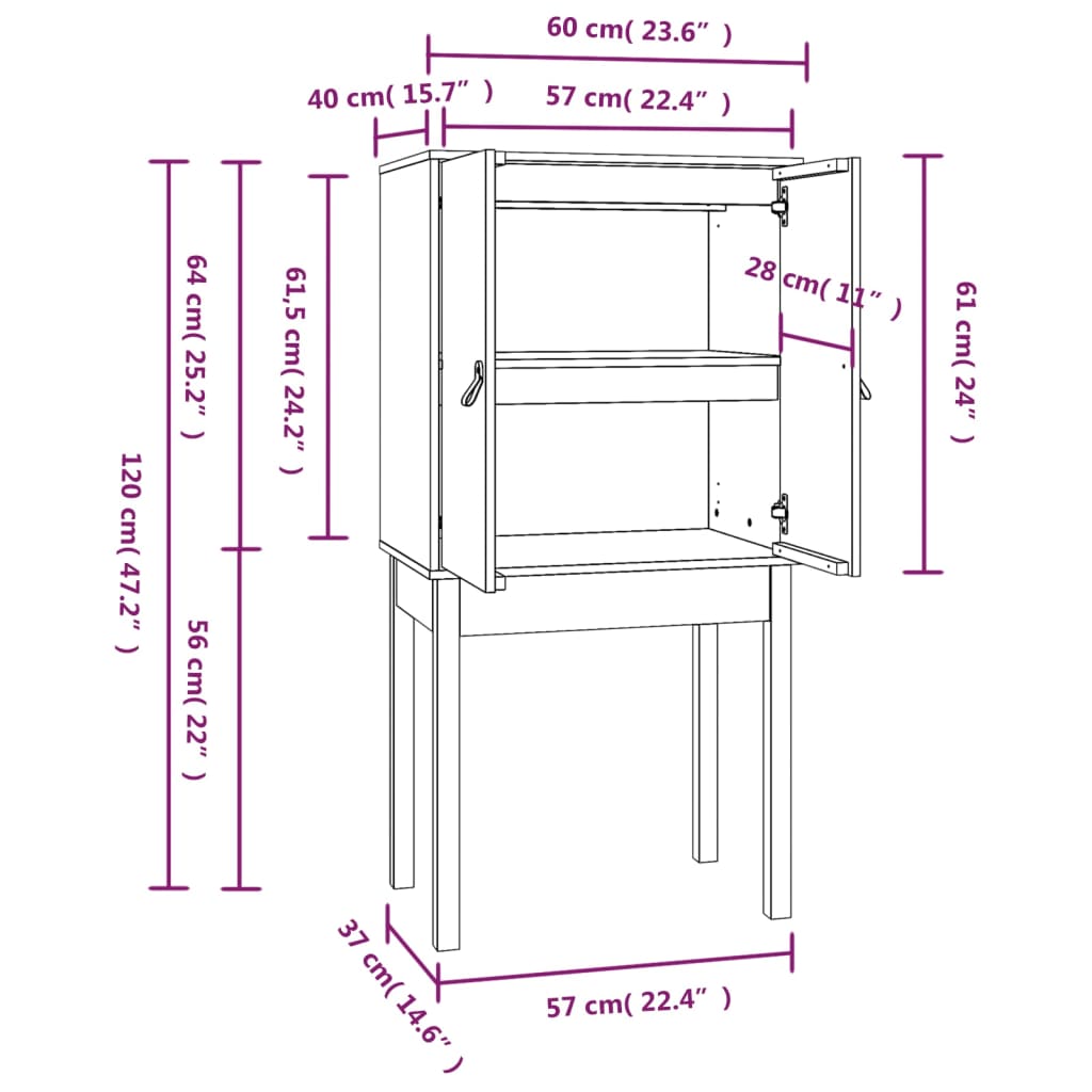 High brown buffet honey 60x40x120 cm solid pine wood