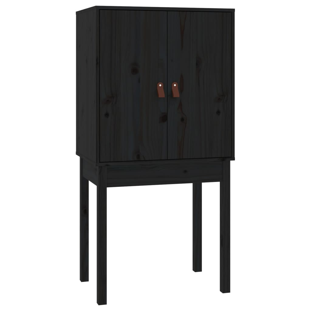 Credenza alta Nera 60x40x120 cm Legno di pino massiccio