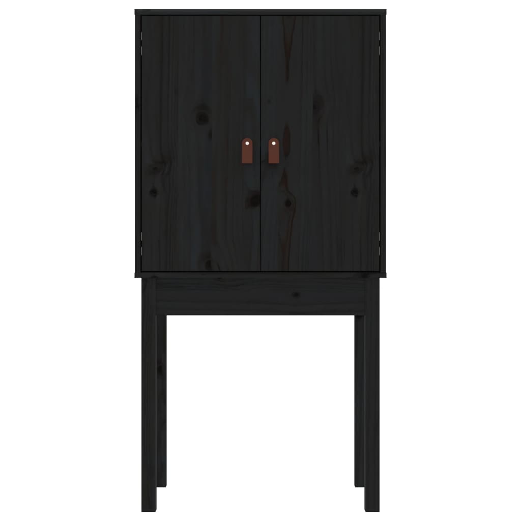 Credenza alta Nera 60x40x120 cm Legno di pino massiccio